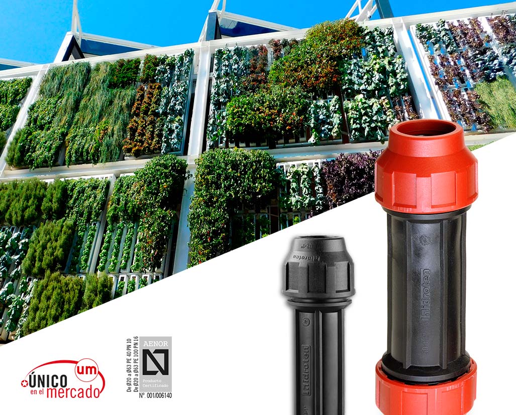 Hidroten's fitting applied to vertical gardens