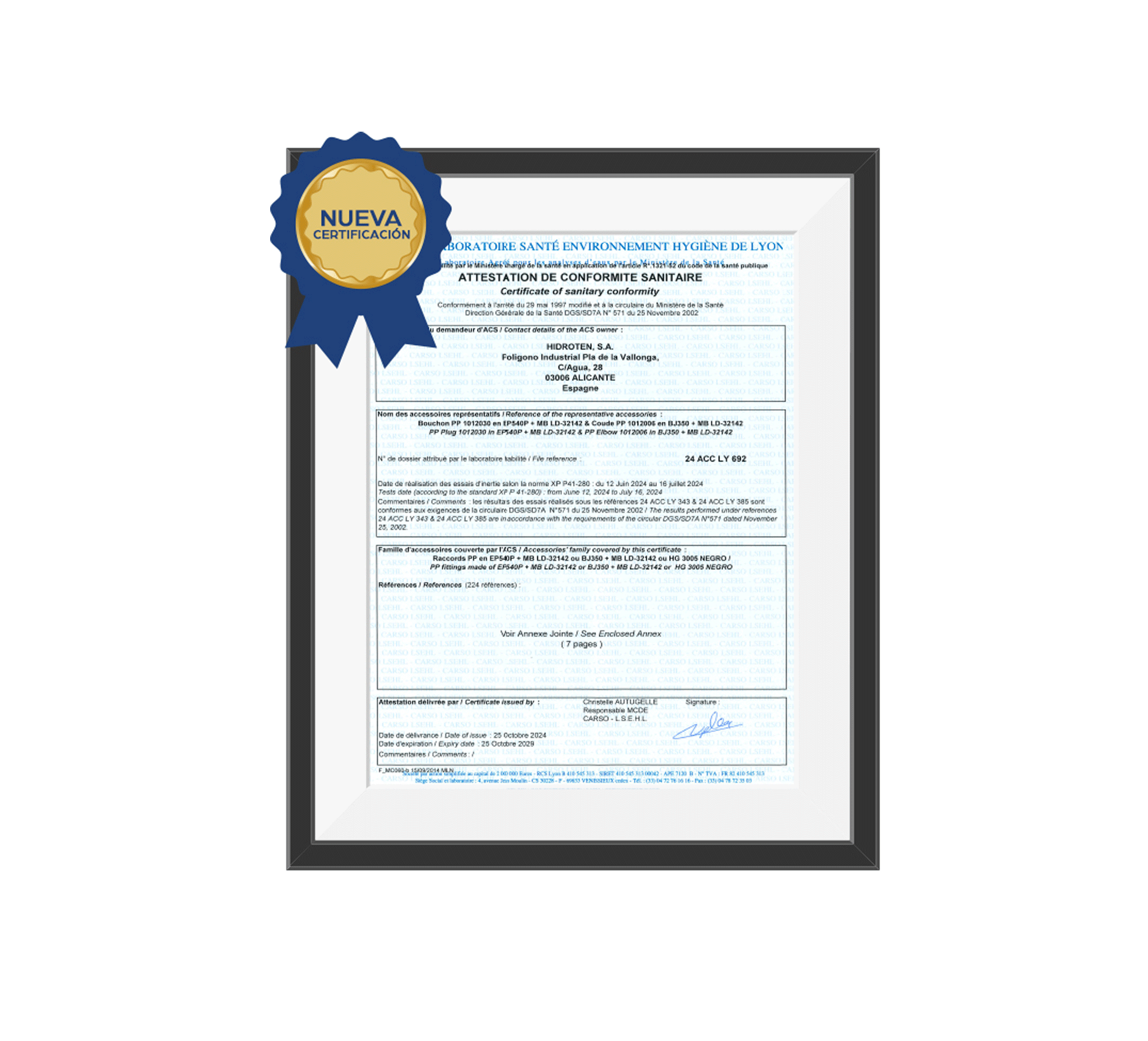 Acs certification for fittings used in potable water systems