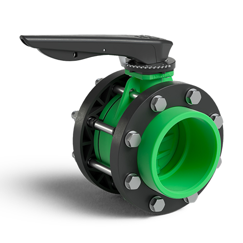 Green colour PP-RCT Implex catch handle/flanges butterfly valve