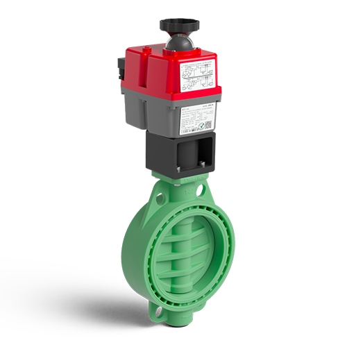 Green colour PP-RCT Implex butterfly valve with electric actuator