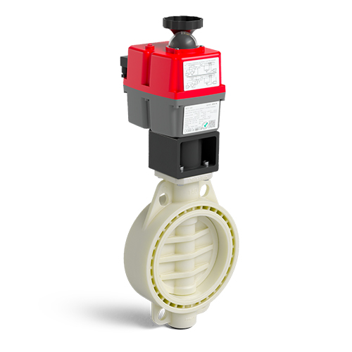 Cream colour Implex butterfly valve with electric actuator